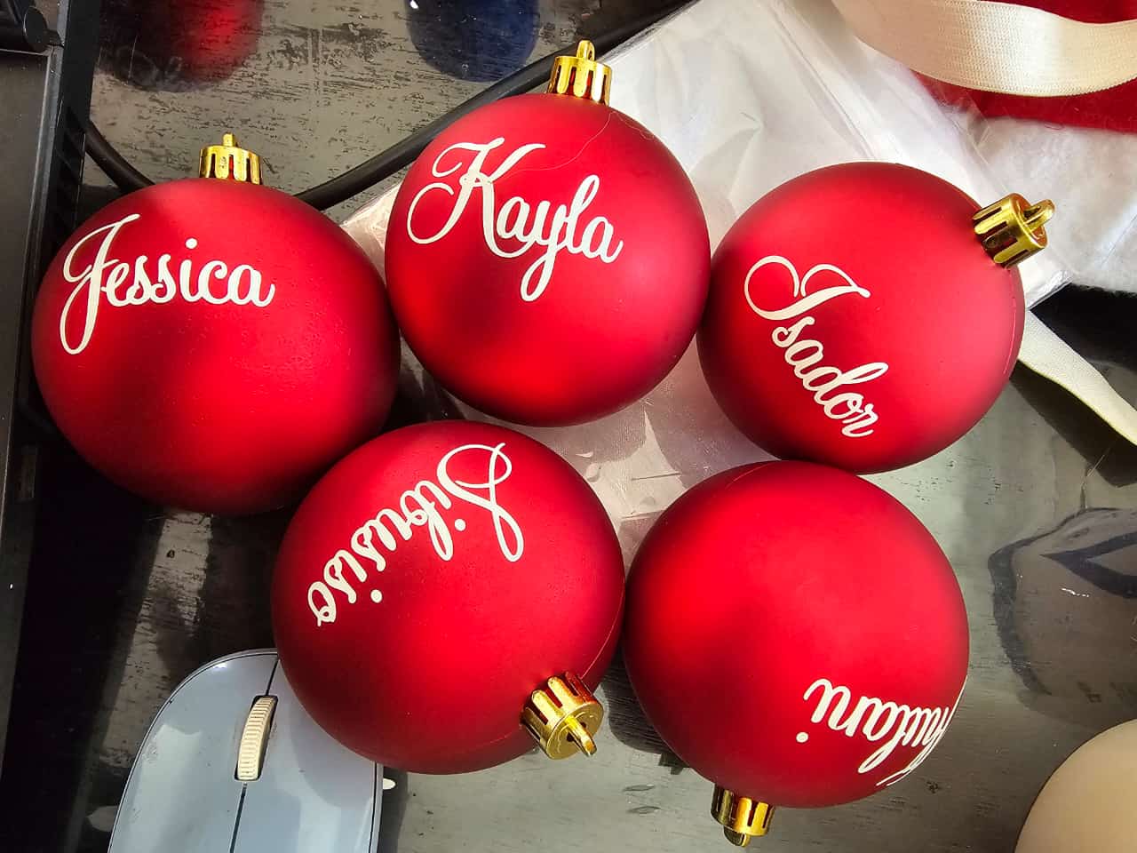 Personalised Christmas baubles with fancy font