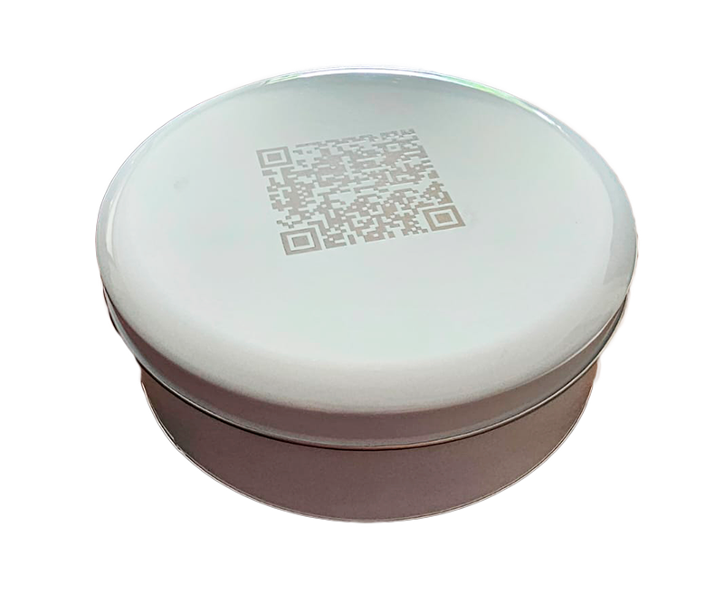 Puzzle metal container engraved with QR code