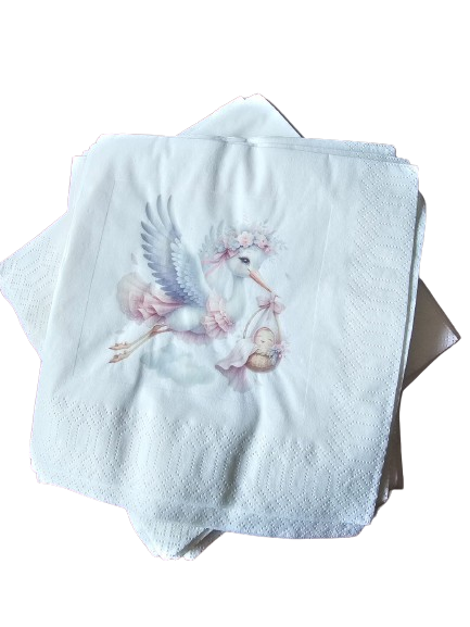 2ply serviettes with stork. Baby shower