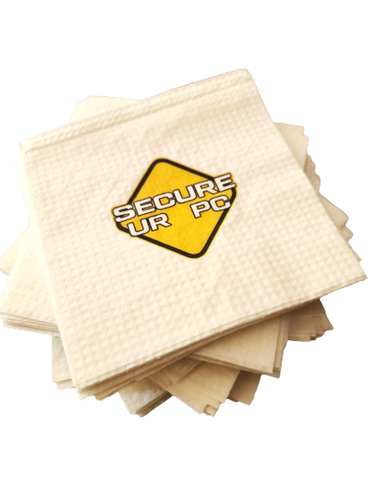 Branded single ply serviettes. Secure ur pc