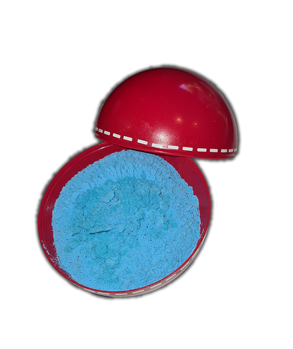 Gender reveal cricket ball filled with vibrant blue powder