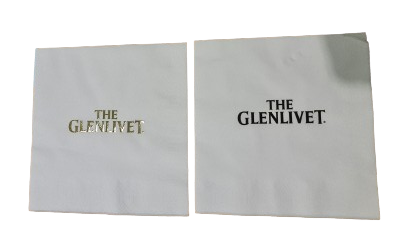 Branded serviettes.  Plain black VS Gold foiled